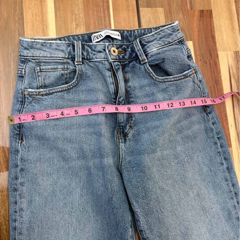 Zara Sz 4 Light Wash High Rise Mom Blue Denim Jeans Straight Leg Ribbed Y2K - Picture 6 of 10